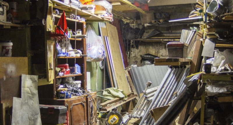 cluttered home workshop