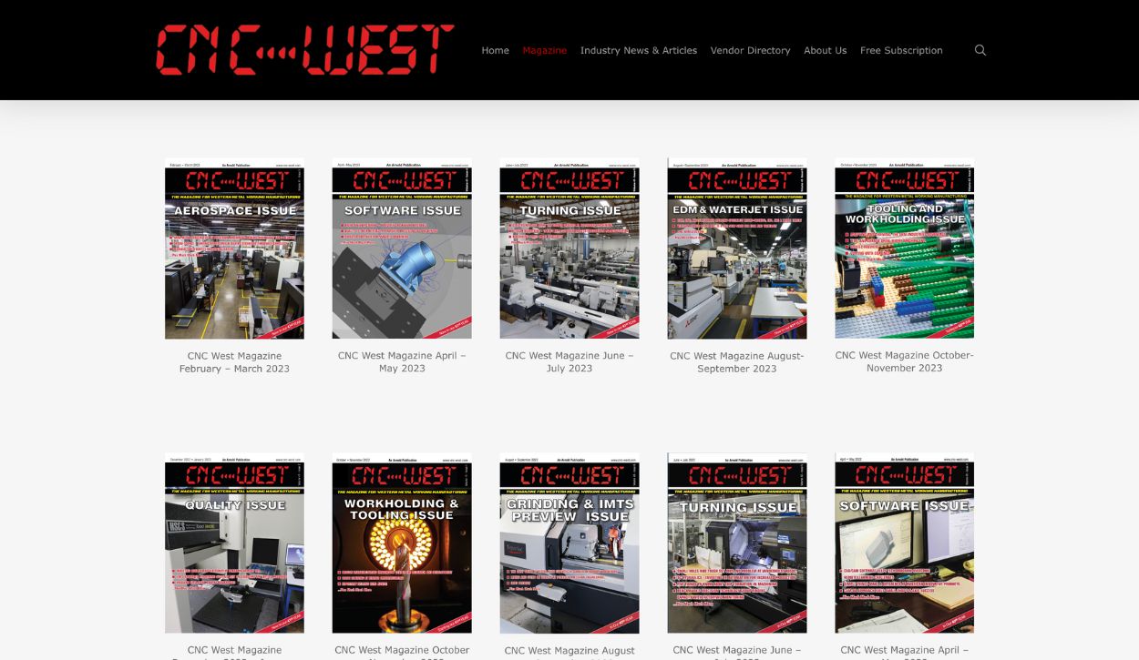 Screenshot of the CNC West magazine archive