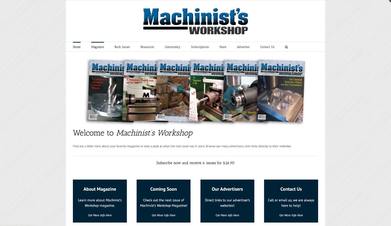 Screenshot of the Machinist’s Workshop website